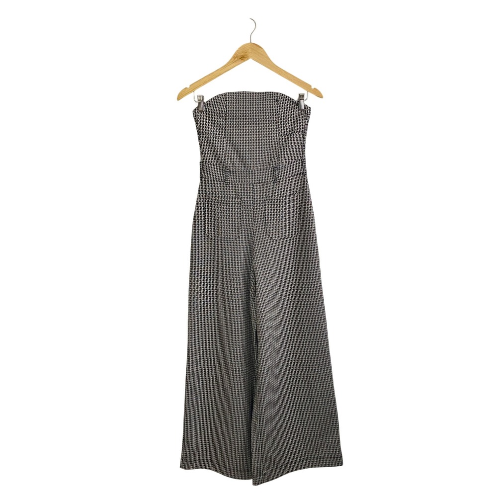 NWT Anthropologie Maeve Houndstooth Strapless Wide Leg Knit Jumpsuit Size‎ 0